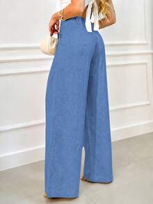 EMILI Women's Linen Wide-Leg Pants With Built-In Shorts - Light Blue - View 3