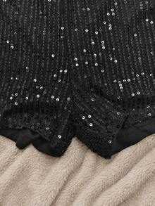 Women's Casual Sexy Shiny Splice Shorts, Suitable For Holiday & Beach Summer - Charcoal Black - View 9