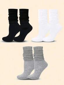 1/3/6 Pairs Neutral Solid Red Knitted Socks, Soft Wool Lined Socks - Comfortable, Clothing Accessory Socks, Red Gift, Spring Outing, Camping, Shooting, Valentine's Day, Christmas Gift, Elegant Romantic Winter - Multicolor - View 4