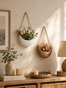 1pc Moon-Shaped Hanging Planter – Wall-Mounted Basket For Green Plants; Balcony & Home Decor Container; Decorative Hanging Ornament; Succulent Planter - A - View 8