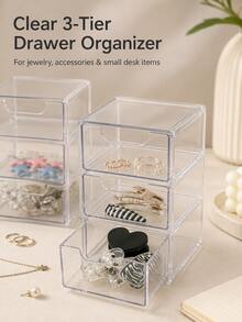 3-Layer Drawer Storage Box For Jewelry, Hair Accessories, Earrings And Small Items, Furniture Office Study Desk Organizer, Jewelry Storage Box, Drawer Cosmetic Organizer, Bedroom Decor Desk Organizer, Home Desk Drawer Storage Box - A - View 4