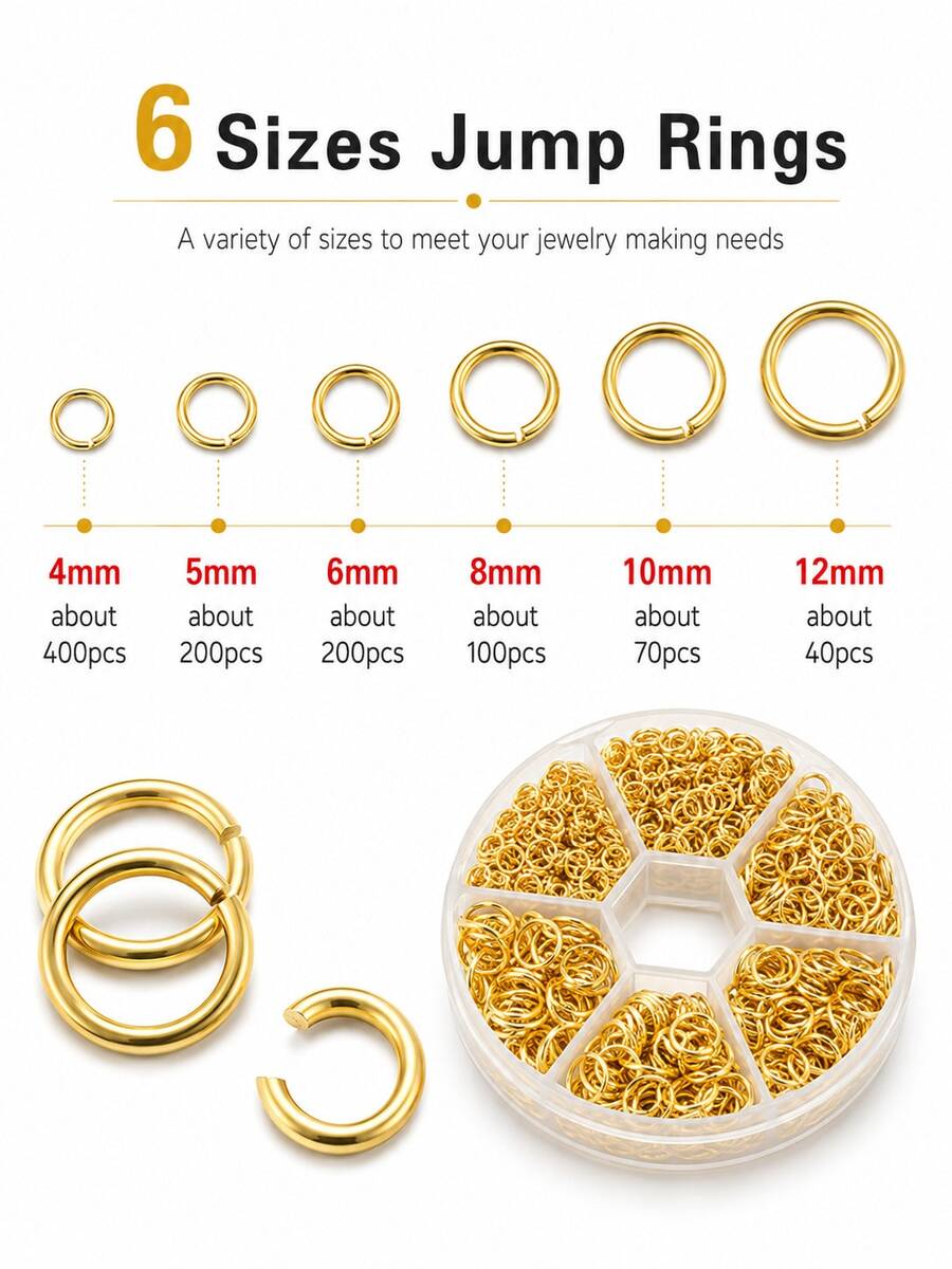 Handmade Jewelry Making Kit, Includes 1000pcs Open Jump Rings In Various Sizes (4mm-12mm) With Free Rings, Suitable For DIY Earrings, Necklaces And Other Jewelry Assembly, Made Of Round Metal Wire Connectors, Featuring Open Rings, Split Rings And Other Styles - Multicolor - View 1