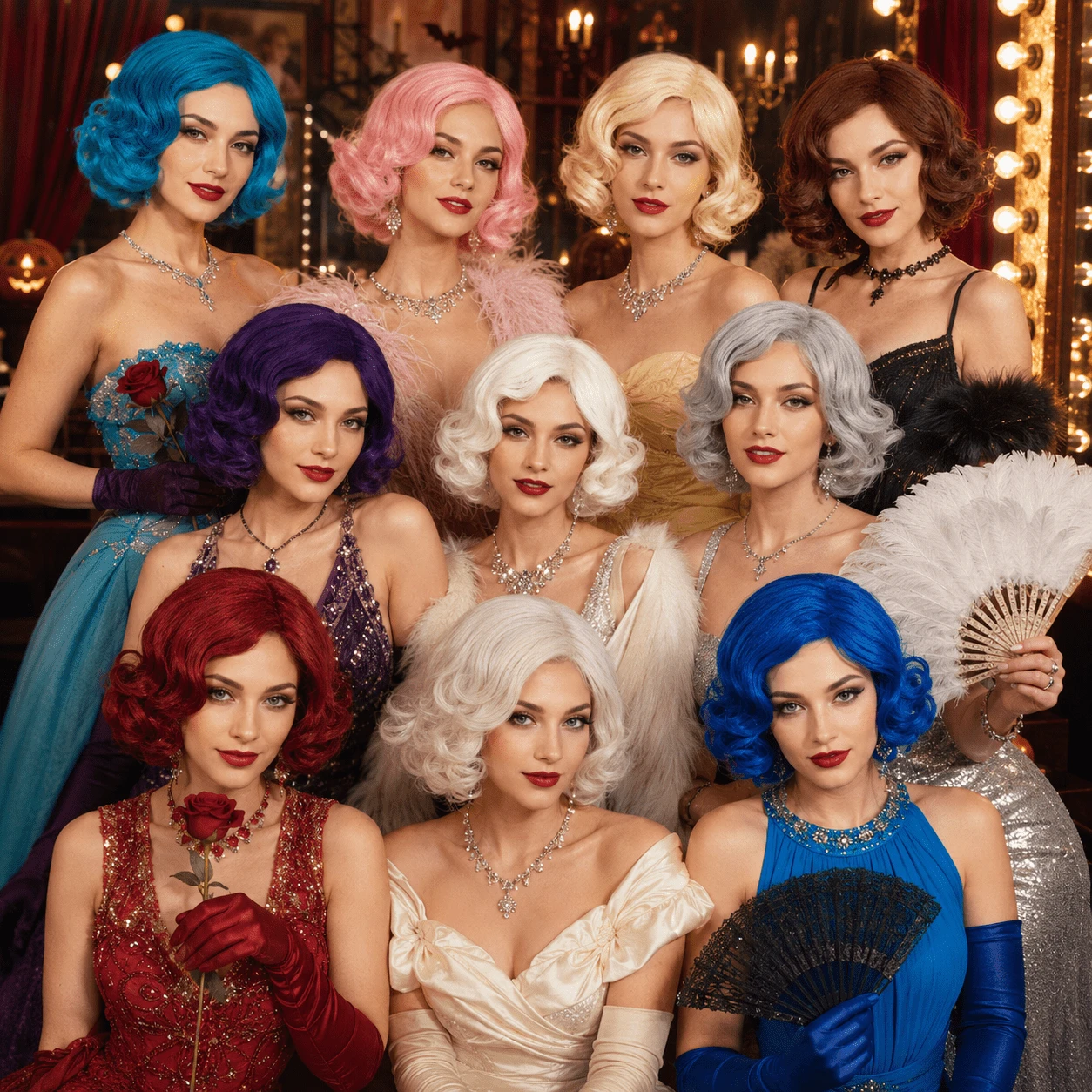 Women Retro Short Finger Wave Wig Multi Color Options High Temperature Synthetic Hair Breathable Mesh Cap Vintage Flapper Cosplay Wig For Retro Themed Party Halloween Carnival Costume Dress Up - Multicolor - View 1