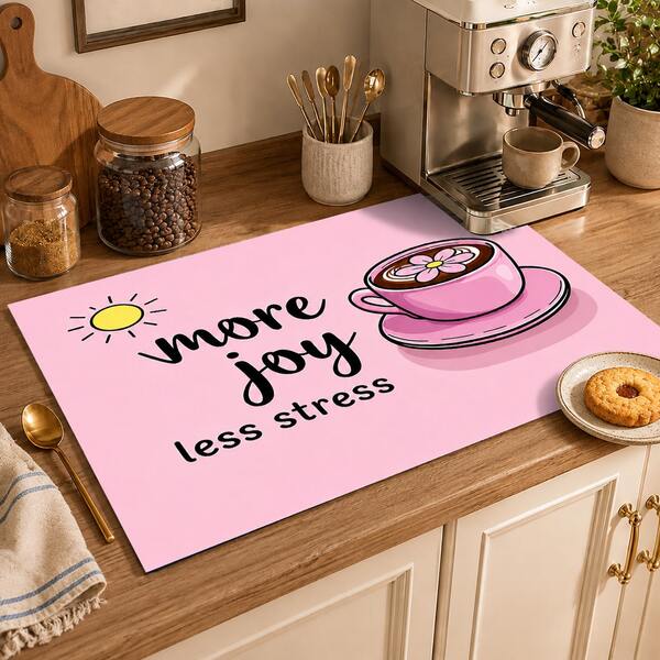 1 buah Alas Meja Dapur Motif Huruf Cangkir Kopi Warna Pink, Desain Persegi Panjang Gaya Kartun Manis, Cocok Untuk Meja Dapur, Pojok Kopi, Area Sarapan, Dekorasi Rumah Sehari-hari Dan Musim Semi/Panas, Pesta Ulang Tahun, Pertemuan Teman Wanita Dan Acara Lainnya
