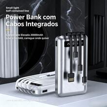 Power Bank Bateria Externa 20000mAh Portátil Carregamento Rápido, 4 Cabos Embutidos Universal para Celulares - Preto - Visão 8