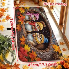 1/2pcs Autumn Door Mat, Autumn Squirrel Theme Flannel Door Mat, Soft Comfortable Absorbent Non-Slip Machine Washable, Multi-Functional Home Floor Mat Suitable For Entrance, Living Room, Bedroom, Kitchen, Bathroom, Laundry Room, Patio, Entryway, Thanksgiving Decoration Autumn Atmosphere Rug - Multicolor - View 12