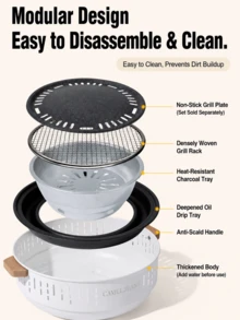 CAMEL CROWN Charcoal Brazier For Indoor Warm Tea Brewing, Portable BBQ Grill For Outdoor Barbecue, Meat Grilling, Picnic & Backyard Use - Off White - View 4