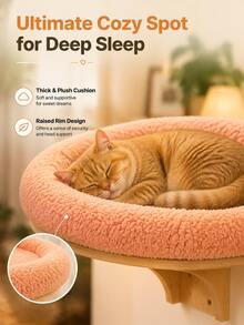 Wall-Mounted Cat Bed, Space-Saving Floating Cat Wall Perch With Round Cushion, Indoor Cat Elevated Resting Platform - one-size - View 10