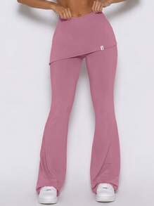 Never me Women's High Waist Layered Skorts, Flared Floor-Length Yoga Pilates Outdoor Jogging Daily Commute - Hot Pink - View 9