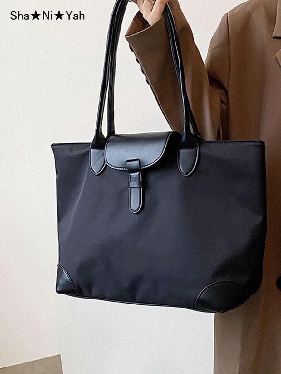 女款優雅時尚極簡復古大容量托特肩背包 通勤秋冬百搭 PU 大包
