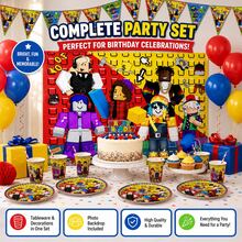 Roblox Set Dekorasi Pesta 31 Buah, Termasuk Latar Belakang 100x150cm, 10 Banner Segitiga, 10 Gelas Kertas, 10 Piring Kertas, Set Peralatan Makan Sekali Pakai, Banner Segitiga Warna-warni, Perlengkapan Pesta Ulang Tahun, Dekorasi Perayaan - A - View 3