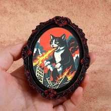1pc Wooden Photo Frame Fridge Magnet, Exorcist Cat Pattern Fridge Magnet - Suitable For Home, Office, Study Room Fridge Decoration - Fridge Magnet! - one-size - View 26