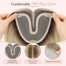 5x6 Inch Clip-In Human Hair Topper For Women, 12 Inch Halo Wire Fixed Lightweight Hair Piece, Suitable For Thinning Hair - SP24/613 - View 3