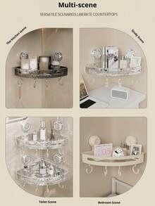 1/2pcs Transparent Pet Material Bathroom Storage Rack, Built-In Suction Cups, Waterproof, 4 Strong Suction Cup Hooks At Bottom, Bathroom Organizer Rack, Convenient For Storage And Organization, Bathroom Accessories, Suitable For Shower Room And Other Scenarios - Multicolor - View 8