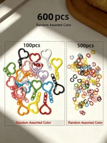 120/240/480pcs/Pack Random Color Macaron Colorful Heart-Shaped Spring Lobster Clasp, Zinc Alloy Spring Hook Colorful Open Ring, Bag Pendant, Keychain Ring - Heart Keychain Set - View 13