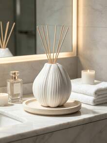 1pc Pear-Shaped Reed Diffuser Empty Bottle, Vertical Striped Texture Fragrance Refill Container, Minimalist Fragrance Vase, Bathroom Countertop, Bedroom Vanity, Living Room Shelf, Spa Table Decor, Home Atmosphere Decoration - Multicolor - View 2