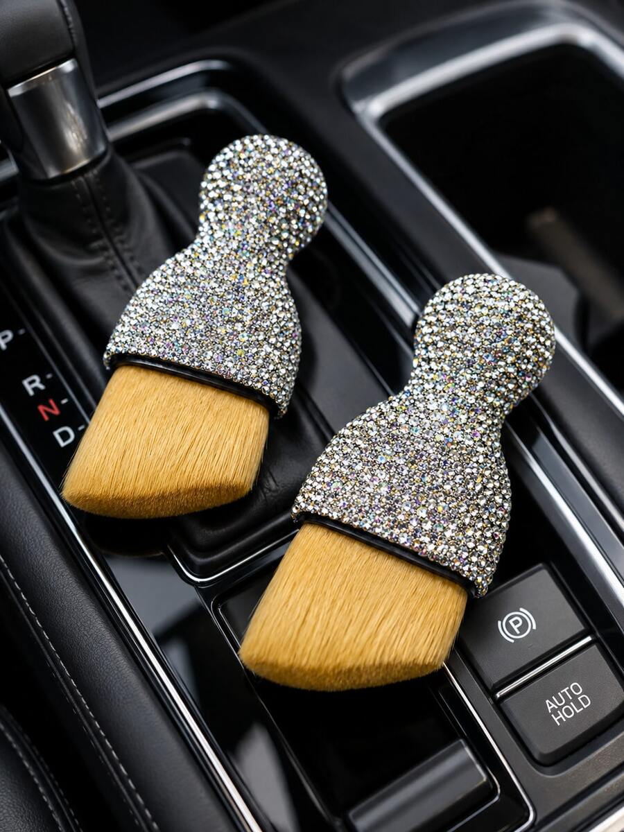1pc Car Interior Dusting Brush, Glitter Rhinestone Handle Soft Bristle Cleaning Brush, Suitable For Car, Computer Keyboard Dusting - Car Interior Cleaning Brush - View 1