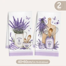 MEMNUN 2件裝紫色薰衣草印花廚房抹布，40*60cm/45*70cm，格紋蝴蝶結水彩花卉軟超細纖維洗碗布、洗碗巾、手巾，廚房與浴室日常家居裝飾，適合廚房與餐廳裝飾，四季適用 - 彩色 - 查看 3