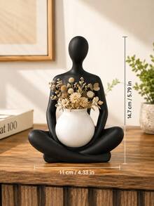 1件黑白抽象坐姿人物雕塑花瓶，現代極簡玄關裝飾，奢華居家走廊玄關桌擺飾，藝術花架小雕像，北歐風客廳中心裝飾品 - 多款式 - 查看 7