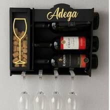 Adega De Parede Barzinho Com Suporte Para Rolhas Em Mdf  Decoração Porta Taças e Vinhos Vidros - Preto - Visão 1