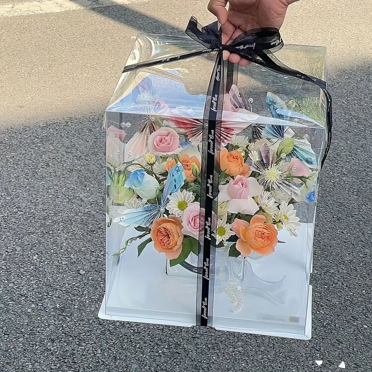1件透明禮物盒，適用派對/節慶禮物，1/2/3層禮物/花卉/收藏收納盒，適合生日派對、婚禮、萬聖節、聖誕節、情人節、母親節、感恩節（不含緞帶） - 白色 - 查看 4