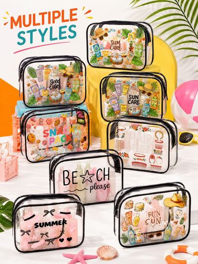 Transparent Travel Toiletry Bag, Clear PVC Makeup Storage Bag, Waterproof Large Capacity Zipper Storage Bag, Suitable For Beauty Essentials, Bath Products, Travel Accessories, Beach Trips, Vacations, Luggage Organization And Home Storage