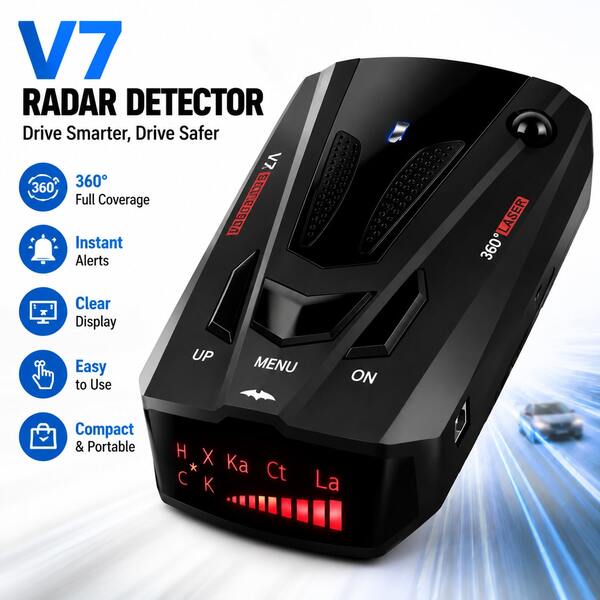 Multi‑Band 360° All‑Round Car Signal Receiver, LED Digital Display Vehicle Warning Detector, Intelligent Noise Filter Dashboard Mount Auto Safety Accessory For Daily Commute Highway Trip