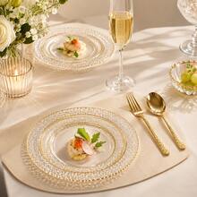 25/50‑Pack Hammered‑Textured Clear Plates With Double Gold Rim, 10.25" & 7.5", Crystal‑Finish Tableware. Ideal Plates For Halloween, Christmas, Easter, Valentine's Day And New Year Parties, Great For Hosts And Home Cooks, Perfect Festive Table Decor. - Transparent - View 7