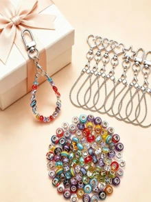 22/66PCS Creative Heart, Star, Door Knob Shaped Keychain Set With Mini Lobster Clasp, Includes Connecting Chain, Cardboard Packaging Bag, Random Style Beads, DIY Key Ring, Key Chain For Music Festival, Back To School, Holiday Gift - DIY - View 4