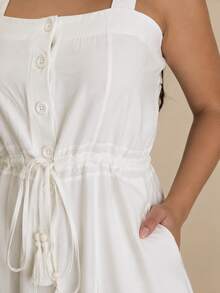 Vestido Midi Plus Size Feminino Lyocell com Botões Frontais, Amarração na Cintura e Bolsos Laterais - Branco - Visão 6