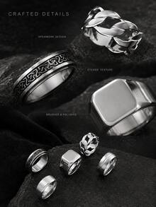 5Pcs Men Stainless Steel Ring Set Vintage Celtic Spinner Ring Hollow Chain & Plain Band Rings Punk Minimalist Finger Jewelry Gift For Male Daily Wear - Silver - View 2