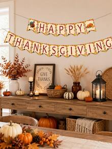 1 Set Happy Thanksgiving Banner, Paper Triangle Flags With Turkey And Autumn Harvest Pattern, Autumn Theme Hanging Decoration, Indoor And Outdoor Wall Decor, Suitable For Thanksgiving Party, Family Gathering, Photo Backdrop Props - View 4