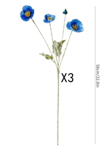 1/3/6支装，59厘米仿真罂粟花，每枝4朵，简约现代风格，可弯曲且不褪色 - 适用于DIY花墙、场景装饰、花瓶插花、婚礼、派对、桌面装饰。秋冬季装饰，适用于客厅、卧室、厨房、婚礼、餐桌、办公室、花园、户外，也是生日和毕业礼物的理想之选。 - 冰魄藍 - 查看 9