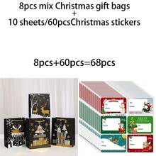 34/68/102 Stücke Weihnachtsgeschenktüten mit Weihnachtsaufklebern - langanhaltend Papier-Feiertagsparty-Geschenktüten für Weihnachtsbaumdekorationen, perfekt für Feiertagsfeiern, Weihnachtsgeschenktüten, Weihnachtsdekorationen - Stil A - Übersicht 10