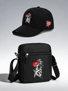 1pc/2pcs Bushido Sakura Pattern Design Printed Unisex Curved Brim Baseball Cap And Crossbody Bag, Street Fashion Outdoor Sports Baseball Cap And Bag, Adjustable, Gift For Yourself Or Friends - Multicolor - View 1