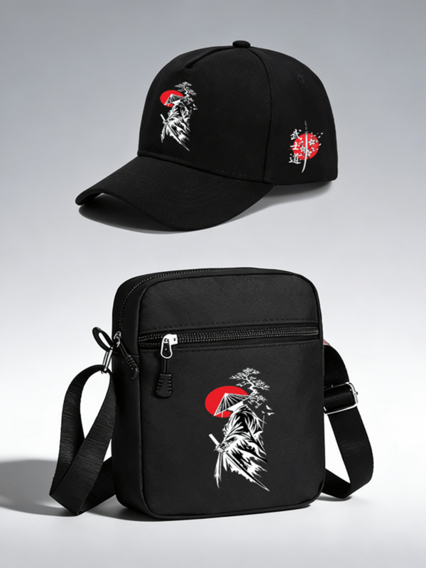 1 buah/2 buah Topi Baseball Bushido Motif Sakura dengan Pinggiran Melengkung Unisex dan Tas Selempang, Topi dan Tas Baseball Olahraga Luar Ruangan Gaya Jalanan, Dapat Diatur, Hadiah untuk Diri Sendiri atau Teman