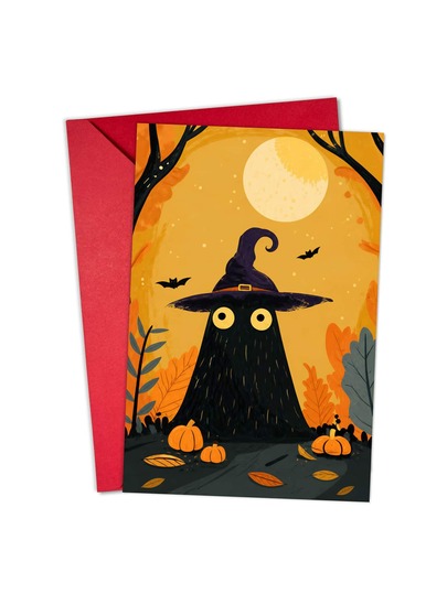 1PC New Halloween Greeting Card Collection, Cute Cartoon Pumpkin & Ghost Greeting Card