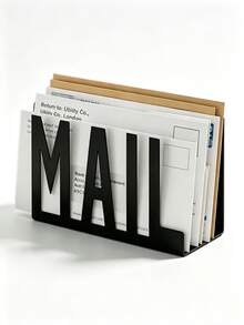 現代簡約黑色金屬鏤空 MAIL 信件架，桌面郵件分類文件收納架，辦公室信封文件儲存，極簡裝飾 - 多色 - 查看 1