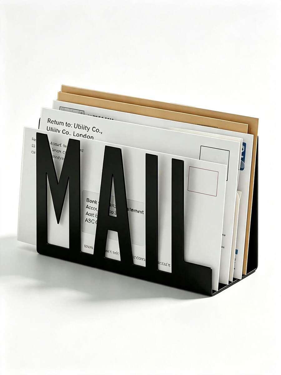 現代簡約黑色金屬鏤空 MAIL 信件架,桌面郵件分類文件收納架,辦公室信封文件儲存,極簡裝飾 - 多色 - 查看 1