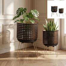 2pcs Classic Hollow Iron Flower Pot Set, Exquisite Design, Suitable For Home Balcony And Yard Decorative Flower Pot Group. Tripod Design Provides Stable Support For Flower Pots. Gardening Gift, Home Decor - Tripod Plant Stand - View 2
