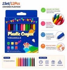 Set Of 12 Multicolor Plastic Crayons, Triangular Shape. - Multicolor - View 3