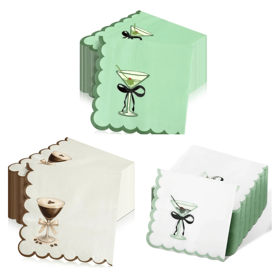 Martini Cocktail Napkins For Ladies Party, Scalloped Edge Paper Napkins For Bridal Shower Birthday Bachelorette Party Table Decor - Style 1 - View 1