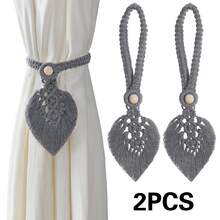 2pcs/Set Handmade Woven Cotton Rope Bohemian Style Leaf Pattern Tassel Curtain Tiebacks With Adjustable Vintage Wooden Bead Decor, Fashionable Curtain Tiebacks For Bedroom, Living Room, Kitchen And Vacation Home - Multicolor - View 12