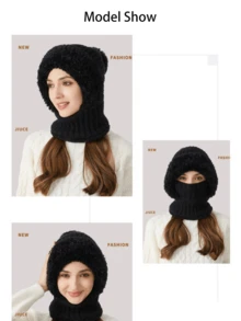 6 Colores Estilo Coreano Pasamontañas Todo en Uno de Punto, Conjunto de Gorro Bufanda Máscara Facial 3 en 1 Forrado de Felpa, Ribete de Piel, Talla Única Elástica, Resistente al Viento Cálido Invierno Ciclismo Esquí Navidad Exterior Uso Diario Gorro Cálido - Multicolor - Ver 8
