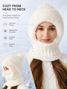6 Colores Estilo Coreano Pasamontañas Todo en Uno de Punto, Conjunto de Gorro Bufanda Máscara Facial 3 en 1 Forrado de Felpa, Ribete de Piel, Talla Única Elástica, Resistente al Viento Cálido Invierno Ciclismo Esquí Navidad Exterior Uso Diario Gorro Cálido - Multicolor - Ver 5
