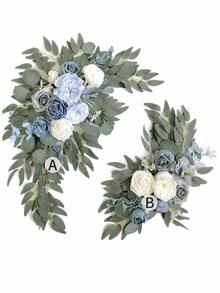 2 Pieces Set, Artificial Garland, Suitable For Wedding Welcome Signs, Floral Decorations, And Wedding Reception Signs (Blue), Valentine's Day Gift - Blue - View 1