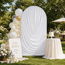 New Water Ripple Pleated Elastic Arch Backdrop Cover, Double-Sided Stretchable Fabric, Arch Background Frame Cover For Wedding, Birthday, Baby Shower, Photography Backdrop Party Decoration, Craft Fabric, Party Photo Arch Decoration (Frame Not Included) - White - View 2