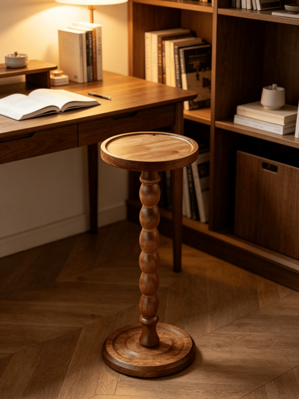 Vintage Style Round Side Table With Sturdy Wooden Base, Perfect For Living Room, Bedroom, Or Office Decor, Can Be Used As A Coffee Table, Bedroom Accessory, Minimalist Design, Natural Wood Grain Finish
