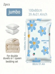 1/2/5pcs Daisy Pattern Vacuum Storage Bags, Space-Saving Storage Bags, Suitable For Bedding, Pillows, Blankets, Bed Linens And Clothing, Airtight Leak-Proof, Saves 80% Space, Practical Large Capacity Home Storage Solution - Blue Flowers - View 18