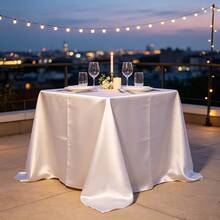 1pc Rectangular Satin Tablecloth, Suitable For Mother's Day And Holiday Decorations, Parties, Banquets, Camping, Picnics, Barbecues, Indoor And Outdoor Daily Use. - White - View 8
